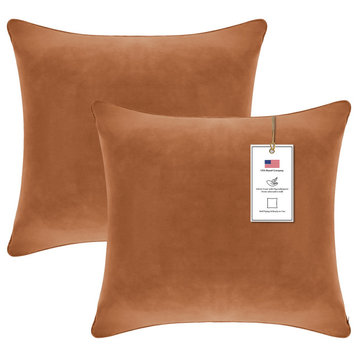 A1HC Soft Velvet Pillow Covers, YKK Zipper, Set of 2, Brown Derby, 22"x22"