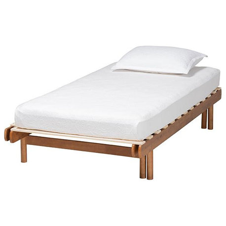 Bolivia Mid-Century Modern Walnut Brown Wood Expandable Twin to King Bed Frame