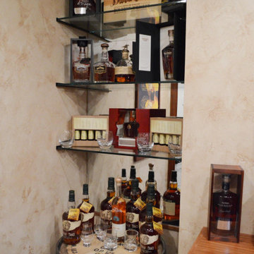 Wooden Barrel Table in a Residential Wine Cellar in Virginia