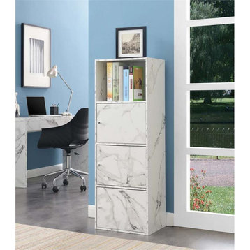 Xtra Storage 3 Door Cabinet in White Faux Marble Wood Finish