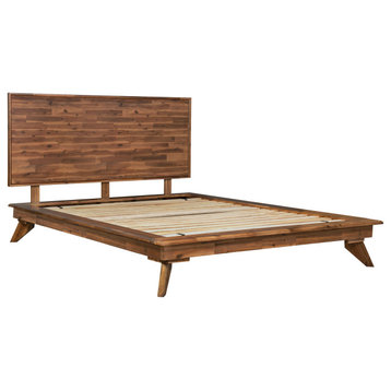 Portland Wood Platform Bed, Walnut Stain-Wood Headboard, Queen