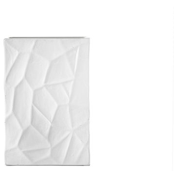 Rectangle Ceramic Vase with Cutted Design Body Matte White Finish, Small