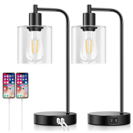 3-Way Dimmable Bedside Nightstand Reading Lamps with Glass Shade for Bedroom