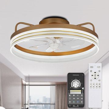 20" Low Profile Ceiling fan with 6-Speed Dimmable light and APP Remote, Gold