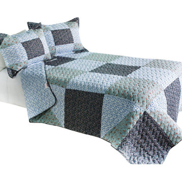 Simple life Cotton 3PC Vermicelli-Quilted Patchwork Quilt Set Full/Queen Size