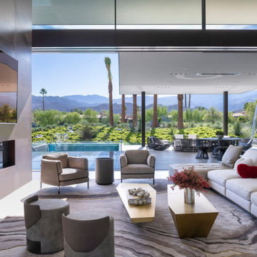 Serenity Indian Wells luxury modern desert home glass wall living room