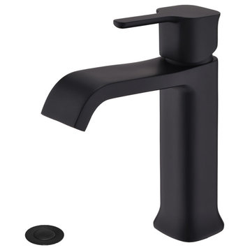 Single Hole Bathroom Faucet with Drain Assembly, Matte Black