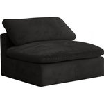 Meridian Furniture - Cozy Velvet Upholstered Overstuffed Armless Chair, Black - Bring home this Cozy armless chair for a fresh new look. Embrace casual elegance with this Cozy velvet cloud-like comfort modular fiber-filled seating option. Handsome from all angles, this piece features soft black velvet upholstery to make it an easy fit in any room. This modular piece can be combined with other items in the Cozy collection to create a seating group of your dreams. The cushions on this piece are exceptionally comfortableand filled with fiber for luxury that you deserve as you rest and relax.