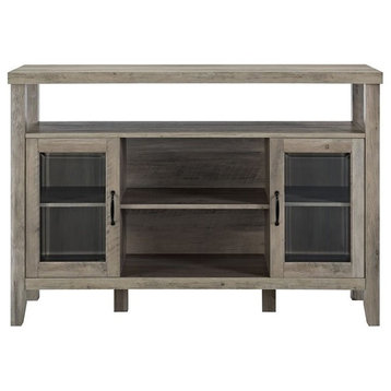 Pemberly Row Farmhouse Wood Buffet Console with Glass Doors in Gray