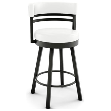 Round Swivel Counter Bar Stool - Canadian Made, Black Coral Frame - Blizzard Whi