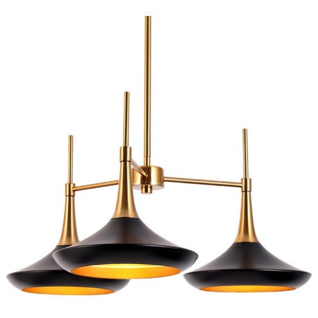 LNC Pheme Linear Modern Indoor Chandelier, Matte Black/Polished Gold , 3-Lights
