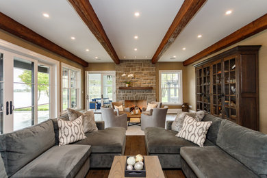Example of a transitional family room design in Toronto