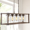 Zeniba  36" 5-Light Linear Adjustable Iron and Seeded Glass Pendant, Brown