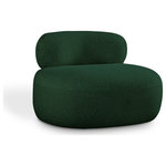 Meridian Furniture - Venti Black Boucle Fabric Upholstered Set, Green, Chair - Discover timeless beauty with this Venti boucle fabric living room chair that's designed to elevate your interior space. This exceptionally crafted art-deco-inspired chair is part of the Venti collection and boasts an alluring curved shape to add elegance and refinement to your room. Upholstered in rich green boucle fabric, the chair has a plush texture that's oh-so-cozy against the skin. The art deco styling makes it a real statement piece, whether you place it in your living room, home office, or your favorite reading nook.