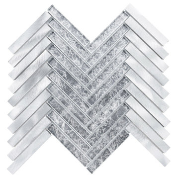 Modket Aluminum Metal Gray Silver Glass Herringbone Mosaic Backsplash TDH519AL