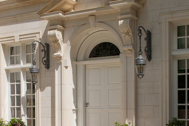 Inspiration for an expansive front door in Atlanta with beige walls, a double front door and a white front door.