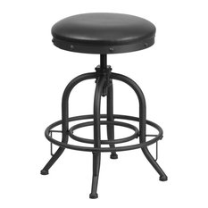 iHome Studio - Estella 24'' Backless Adjustable Counter Stool With Swivel Black Leather Seat - Bar Stools and Counter Stools