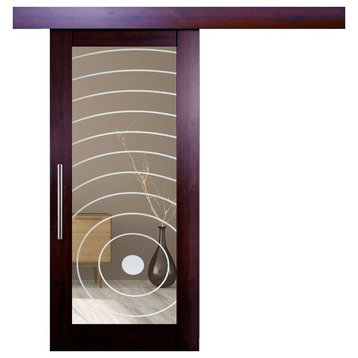 Hardwood Mahagony Sliding Barn Door With Glass Insert Included Hardware, 42"x84"