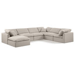 Meridian Furniture - Indulge Upholstered Modular U-Shaped Sectional, Beige, 7-Piece: 3 Armless Chair, 3 Corner Chair, 1 Ottoman, Down Stuffed Linen Textured Fabric - Experience ultimate comfort and style with our beige linen textured fabric Indulge Sectional. The luxurious linen texture of the fabric will elevate the aesthetic of any room. This sofa provides ample space for you to relax while its modular build offers the option of unlimited configurations. Whether you're looking to add a stylish element to your living room or a comfortable seating option to your bedroom, this sofa is the perfect choice.