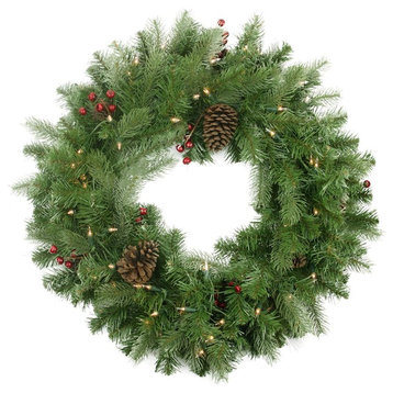 24" Pre-lit Noble Fir Artificial Christmas Wreath, Clear Lights