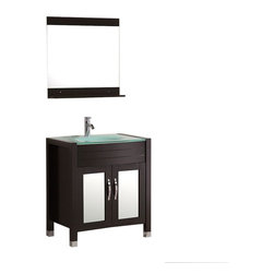 Kokols - Kokols Caius 30 in. Vanity in Espresso with Glass Vanity Top in Aqua and Mirror - Bathroom Vanities And Sink Consoles
