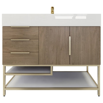 Madison 42" Free Standing Vanity with Reinforced Acrylic Sink/Left Drawers, Light Oak