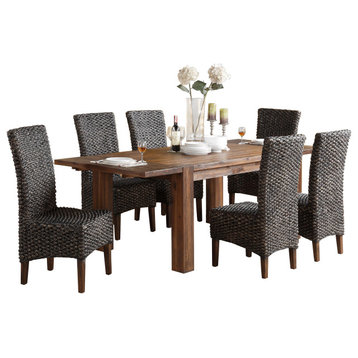 Millstone 7PC Rectangle Table, 6 Water Hyacinth Chair Dining Brown