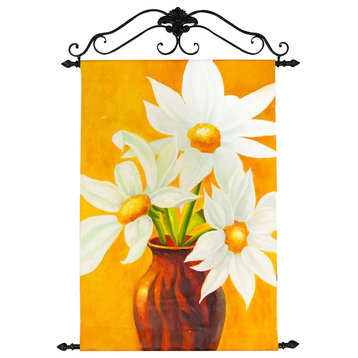 Golden Daisies Hand-painted Canvas Wall Art with Free Top and Bottom Rod