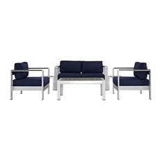 Shore 6-Piece Outdoor Aluminum Sectional Sofa Set, Silver Navy