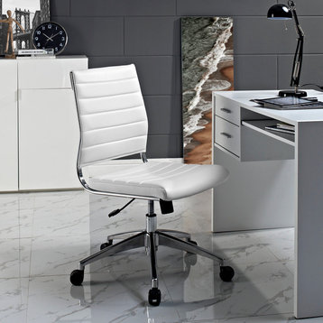 Modern Contemporary Office Chair, White Faux Leather