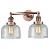Large Bell 2-Light Bath Fixture, Antique Copper, Glass: Seedy