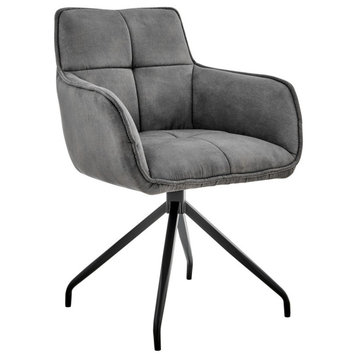 Noah Dining Room Accent Chair in Charcoal Fabric and Brushed Stainless Steel...