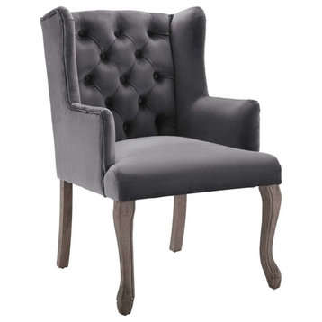 Modway Realm 20" French Vintage Velvet & Wood Dining Armchair in Gray
