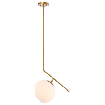 Living District Ryland 1 Light Pendant, Brass/Frosted White