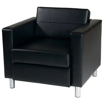 Contemporary Accent Chair, Padded Vinyl Upholstered Seat With Track Arms, Black