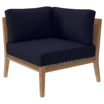 Modway Clearwater Teak Wood and Fabric Outdoor Corner Chair in Gray/Navy