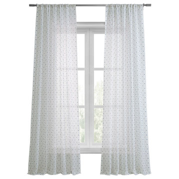 Altair Blue Patterned Linen Sheer Curtain Single Panel, 50"x96"