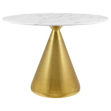 Dining Table, Oval, Artificial Marble, Metal, Gold White, Cafe Bistro Restaurant