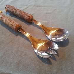 ADK Kitchen Series, Handmade, Rustic, Twig Handled Salad Serving Set (2 pcs) - Cooking Utensils