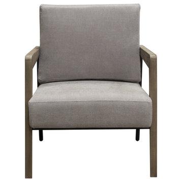 Blair Accent Chair in Grey Fabric with Curved Wood Leg Detail