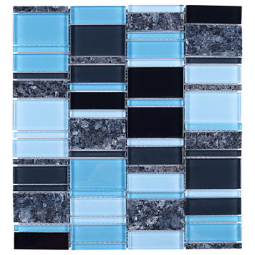 11.75"x12.6" Jace Mixed Mosaic Tile Sheet, Blue and Black