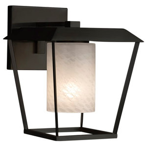 LED Cylinder with Flat Rim Artisan Glass Shade in Weave Atlantic Large Outdoor Wall Sconce Brushed Nickel Finish Fusion
