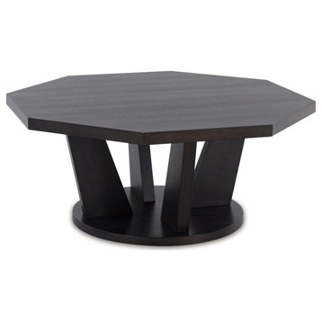 Modern Coffee Table, Trapezoid Shaped Legs & Spacious Octagonal Top, Dark Brown