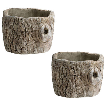 Cement Hollow Log Planter, Set of 2, 7x6.5x5"