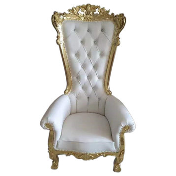 Infinity Tufted White and Gold Throne Crown Chair