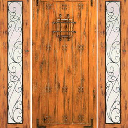 Prehung Door with Two Sidelites, Front, Knotty Alder with Speakeasy - Front Doors