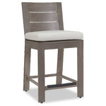 Sunset West Outdoor Furniture - Laguna Barstool With Cushions, Canvas Flax - A re-imagination of materials, the Laguna collection from Sunset West embodies effortlessly stylish living. Crafted in lasting aluminum, with a hand-brushed finish to mimic real driftwood, Laguna captures a timeless look with modern sensibility _ offering the look and feel of natural wood, with minimal maintenance.