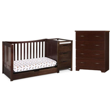 Home Square 2-Piece Set with 4-in-1 Crib & 4 Drawer Chest in Espresso