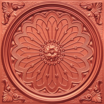 24"x24" PVC Faux Tin Ceiling Tiles, Glue-up or Drop-in, Set of 6, Copper