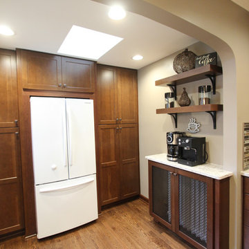 Transitional Cherry Kitchen with Great Organizational Storage and Coat Rack